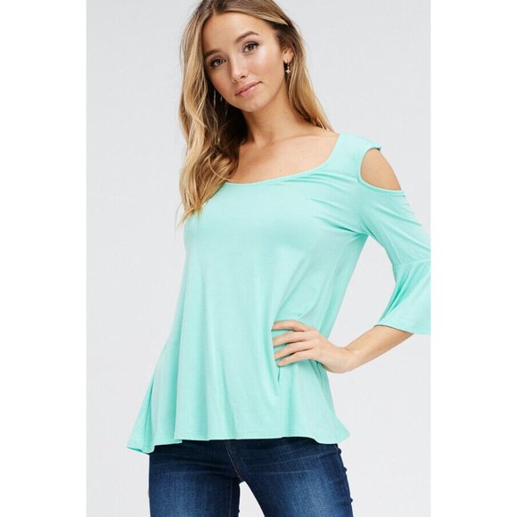 Stay Fashionable with This Trendy Open Shoulder 3/4 Bell Sleeve Top Blouse - Picture 7 of 8